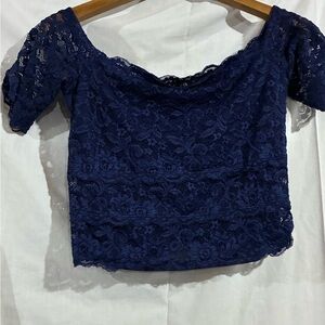 Express Navy Lace Off-Shoulder Blouse